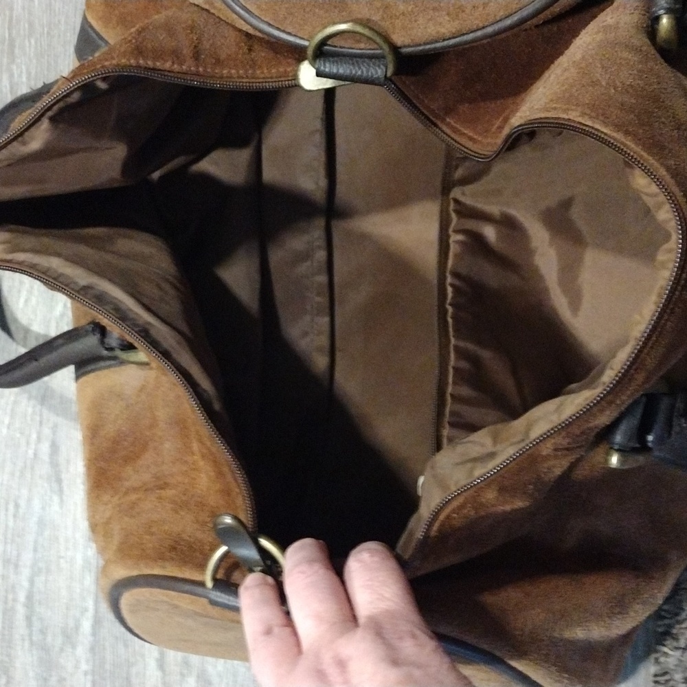 Leather Suede Gear Weekender Duffel Bag Brown